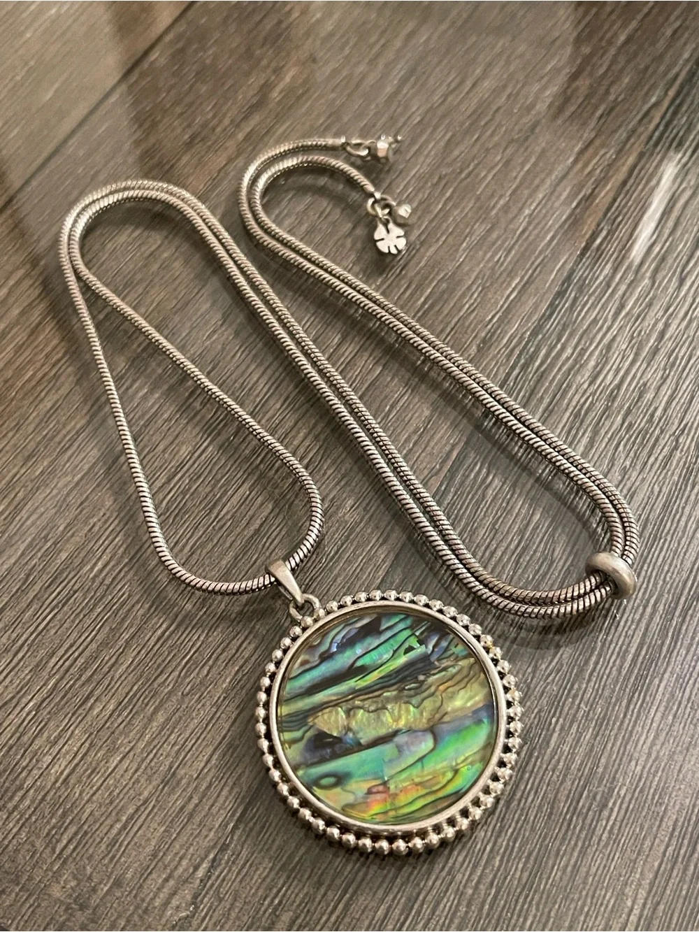 Lucky Brand Abalone Pendant Necklace Featuring an Iridescent Abalone Pendant